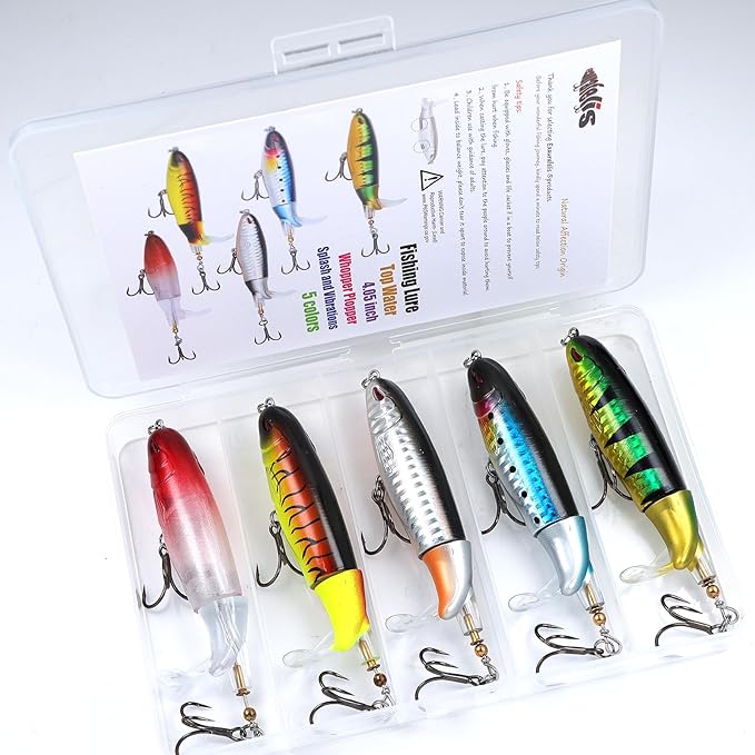 EXAURAFELIS Tail Prop Lure Fishing Lures Bubble Popper Lures Kit Plopping Bass Lure Floating Pencil BassBait Topwater Fishing Lures withTackle Box