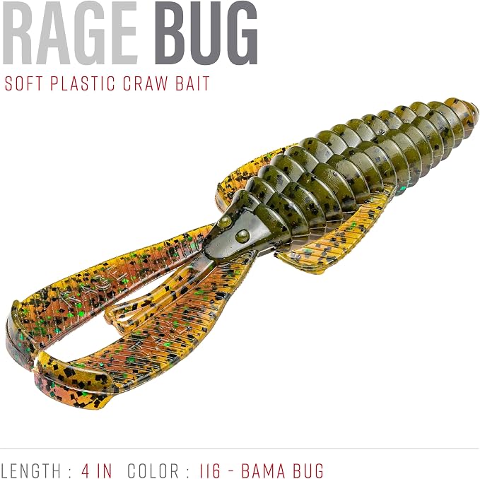 Strike King Rage Bug Fishing Lure, Soft Plastic Grub, Unique Design, Subtle Action