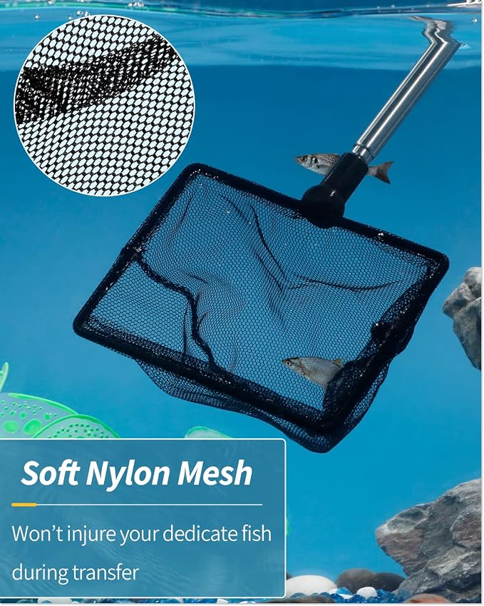 Pawfly Aquarium Fish Net with Extendable 9-24 Inch Long Handle for Betta Fish Tank Small Koi Pond and Pool