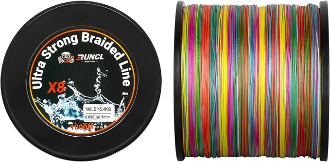RUNCL 8 Strands Braided Fishing Line - High Visibility Colored Braid Line, Super Strong, Abrasion Resistant, No Stretch, 328yds/546yds/1093yds, 12lb to 100lb for Saltwater or Freshwater Fishing