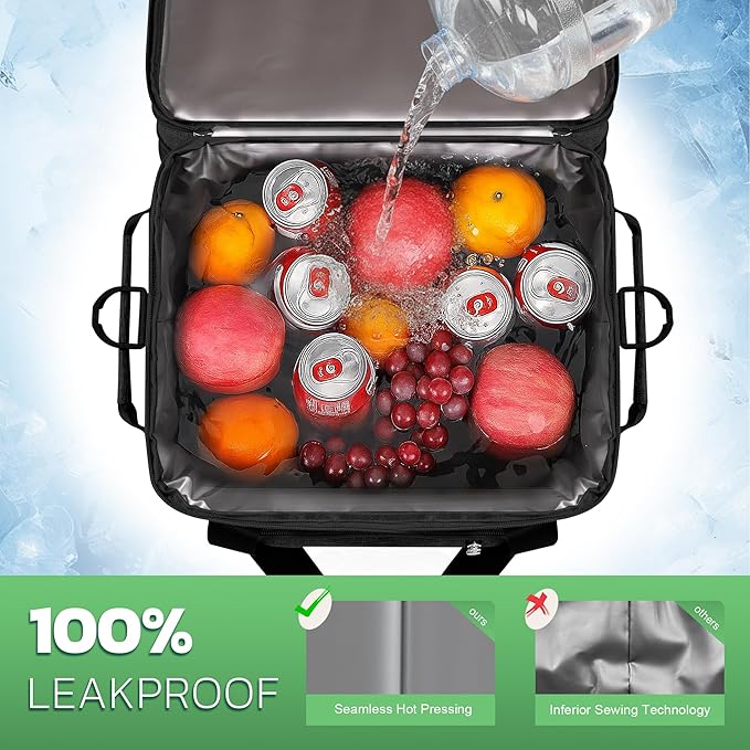 MIYCOO Cooler Bag with Wheels Double Deck - 60 Can Leakproof Insulated Portable Soft Lunch Cooler, Extra Large Expandable Ice Chest Cooler for Beach, Picnic, Camping, Shopping