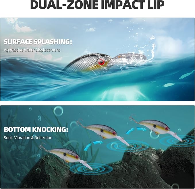 10Pcs Crankbait Fishing Lures Set, 4" - 1/2 oz Deep Diver with Built-in Sonic Vibrations, Fat Body Swimbaits with Sharp Treble Hooks for Bass & Trout, Freshwater/Saltwater