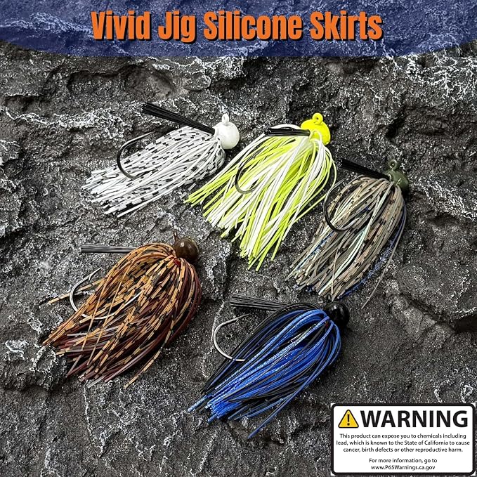 Weedless Football Jigs for Bass Fishing, Multi-Coloured Finesse Football Jig Heads with Vivid Hand-Tied Silicone Skirt and Weed Guard 1/4 3/8 1/2 3/4oz (Pack of 5)