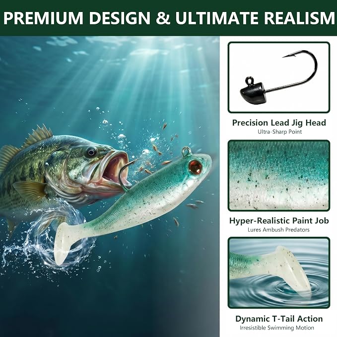 Soft Fishing Lures for Bass Fishing:Pre-Gigged Swim Baits for Saltwater or Freshwater.Soft Plastic Fishing Accessories.