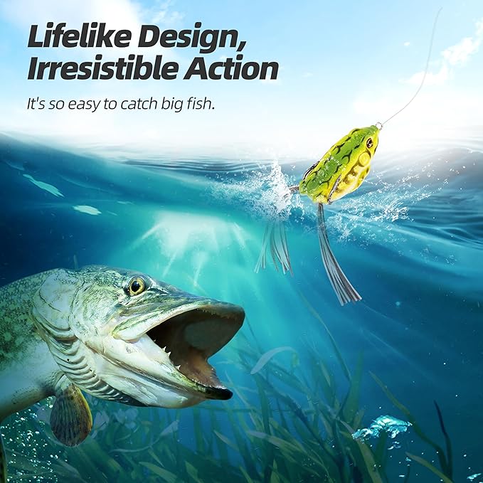 Soft Frog Lures, Topwater Swimbaits for Bass Fishing, Realistic PVC Design, Weedless Hooks, Perfect for Freshwater & Saltwater, Effective Fishing Lures for Pike & Snakehead