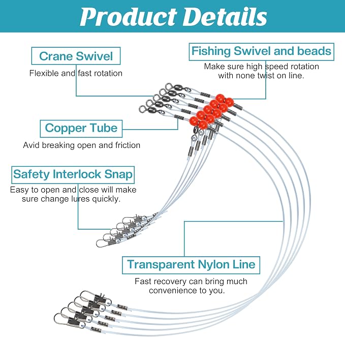 Fishing Leaders Saltwater Tackle Rig Surf Fishing Rigs with Swivel Snaps High Strength Wire Leader Bottom Rigs Fishing Gear Equipment for Lures Bait Hooks