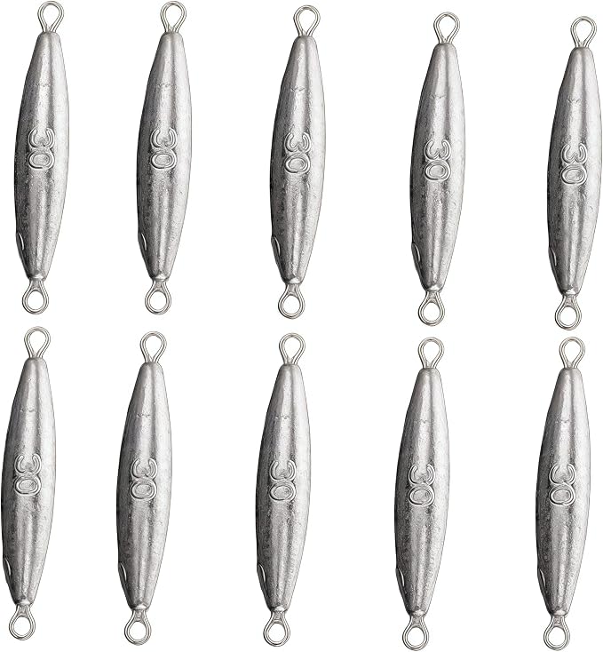 10PCS Fishing Weights Torpedo Sinkers Inline Trolling Sinkers Weights Kit Fishing Sinkers Catfishing Sinkers Saltwater Fishing Torpedo Weights Double Ring Sinkers - 1oz(30g)