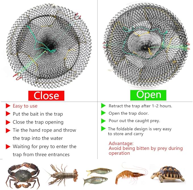 Drasry Crab Trap Bait Lobster Crawfish Shrimp Portable Folded Cast Net Magic Collapsible Fishing Traps Nets Accessories for Blue Crabs