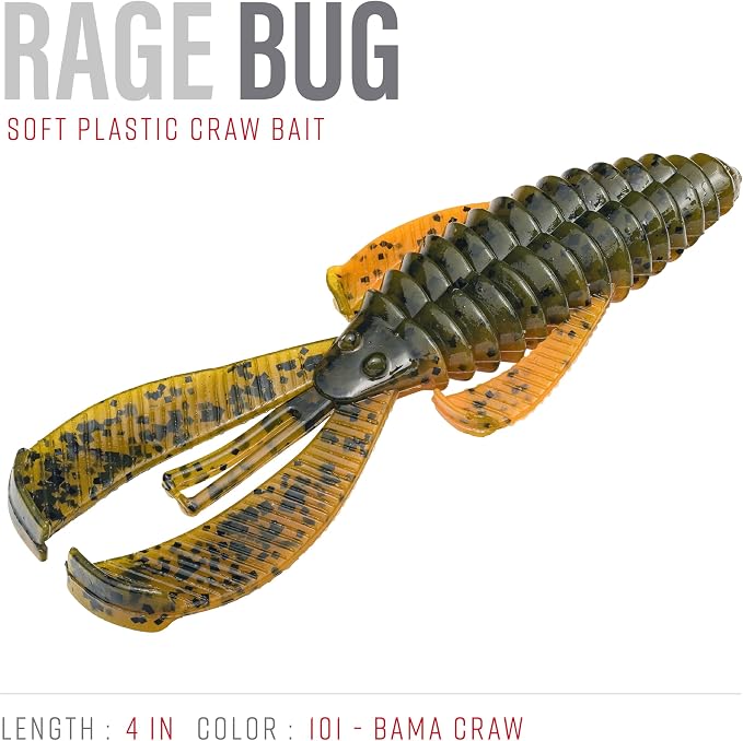 Strike King Rage Bug Fishing Lure, Soft Plastic Grub, Unique Design, Subtle Action
