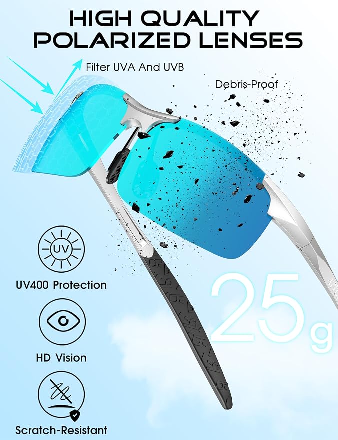 ATTCL 0.9 oz Polarized Sunglasses Men Sports: UV Protection Anti Glare Wrap Around Lightweight Metal Fishing Golf Running