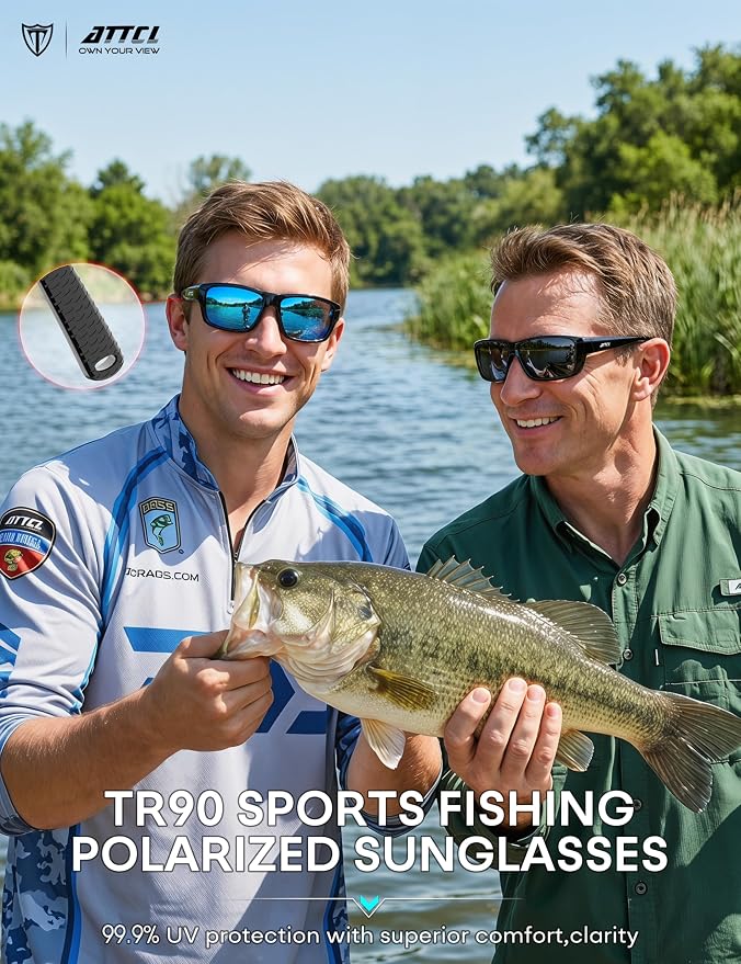 ATTCL Polarized Sunglasses Men for Fishing: UV Protection Lightweight TR90 Sports Wrap Sun Glasses Driving Golf Running