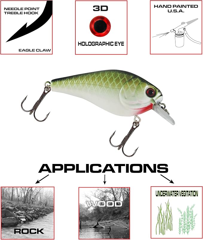 Luck E Strike 2 Inch Square Bill Crankbait, Made in The USA