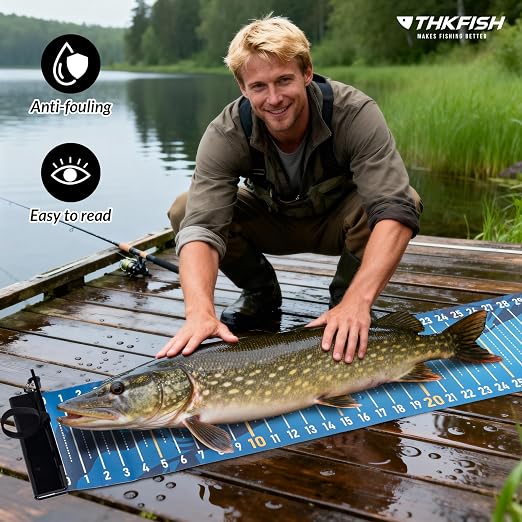 THKFISH 53in Fish Ruler with Measuring Board, Portable Waterproof Folding Fishing Ruler Fish Measuring Tape for Boat, Kayak, Coolers, Yacht and Workbench (Blue)