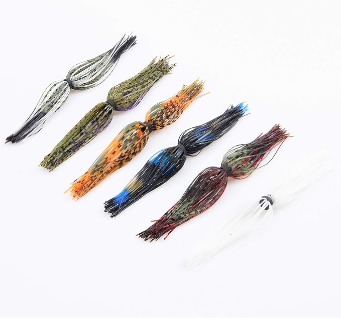 Silicone Jig Skirts Fishing Lures 50 Strands Bass Fishing Jigs Spinnerbait Skirts Replacement Kit Squid Jig Spinner Bait DIY Fishing Lures 12/24 Bundles