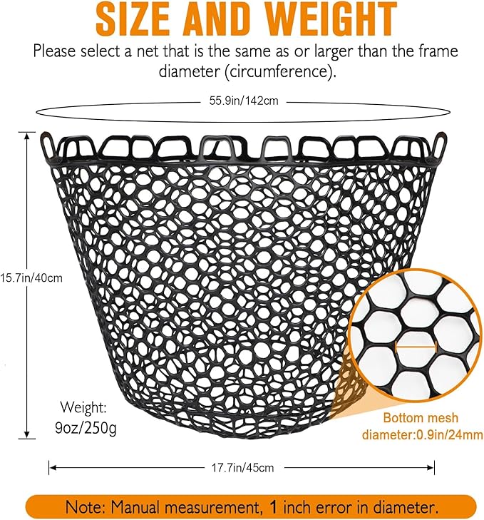 Dovesun Rubber Fishing Net Replacement Netting Without Handle Clear Black Fishing Nets for Fish Fly Fish Landing Net Bag for Freshwater Saltwater Foldable Trout Net Rubber Mesh 5 Sizes White Black Red