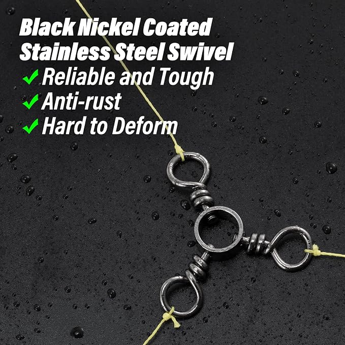 Dr.Fish 50 Pack 3 Way Swivel Fishing Tackle 30-220Lb Catfish Swivels Three Way Rigs Freshwater Saltwater Catfish Tackle