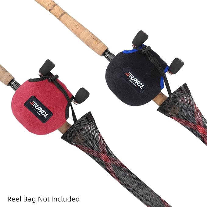 RUNCL Fishing Rod Sleeves & Reel Bags, Spinning/Casting Rod Socks & Spinning/Baitcasting Reel Covers - Protection Solution, Space Saver, Perfect Storage - Fishing Pole Sleeves & Reel Pouch (2 Pack)