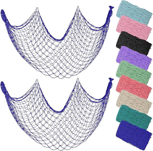 ZUEXT Dark Blue Decorative Fishing Net 80x40 Inch, 2PCS Picture Fish Net, Mermaid Net Cotton Fishnet Wall Hanging Decor for Hawaiian Nautical Beach Party, Fishnet Photo Display Sea Themed FishNet
