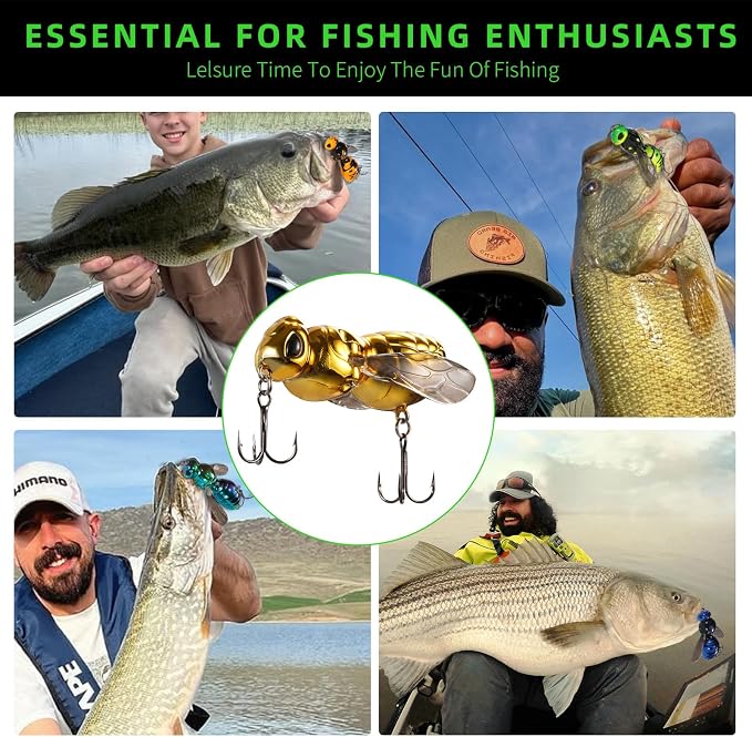 FONMANG Top Water Fishing Lures, 3-Pcs Topwater Lures for Bass Walleye Pike, 2025 New Wasp Crawl Bait for Freshwater and Saltwater