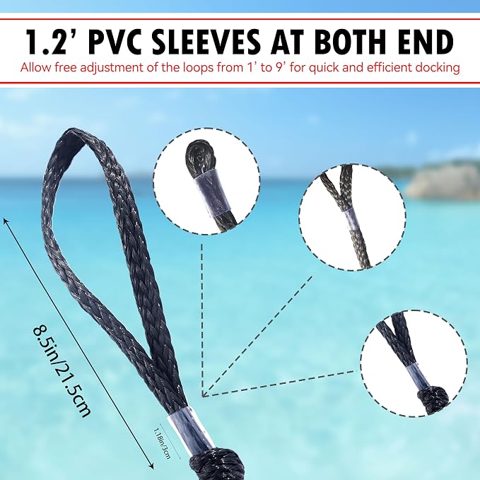 Boat Bungee Dock Lines – Adjustable Boat Tie Downs for Pontoon, Jet Ski, PWC, Kayak | Single Hook Small Cruiser Mooring Lines | (2, Black, 4 Feet)