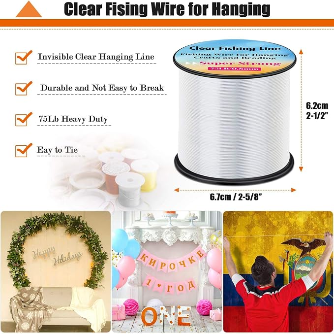 Strong Fishing Line Clear, Acejoz Fishing Wire 0.3mm, 0.45mm, 0.8mm Invisible Hanging Wire Nylon String Heavy Duty Monofilament Line for Hanging Decoration Balloon Garland Crafts