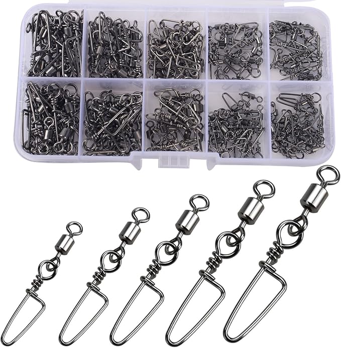150pcs Fishing Snap Swivels Barrel Swivel with Coastlock Snap Stainless Swivel Corrosion Resistant Fishing Tackle Accessories Lure Line Connector for Saltwater Freshwater Fishing