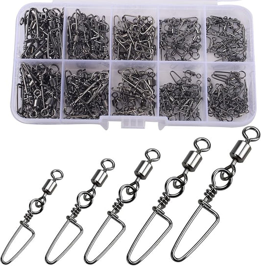 150pcs Fishing Snap Swivels Barrel Swivel with Coastlock Snap Stainless Swivel Corrosion Resistant Fishing Tackle Accessories Lure Line Connector for Saltwater Freshwater Fishing
