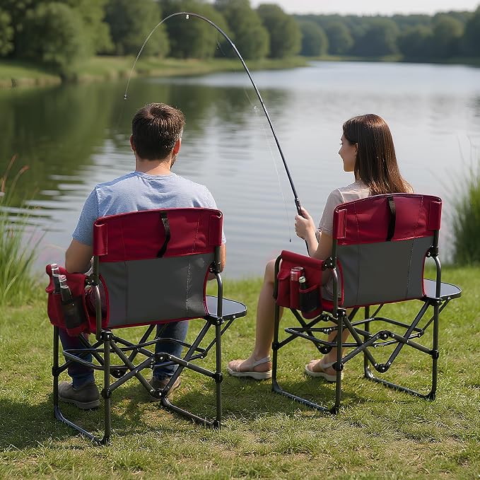 Oversized Camping Directors Chair, Portable Folding Lawn Chairs for Adults Heavy Duty with Side Table, Outdoor Foldable Camp Chair with Pocket for Beach, Fishing, Picnic, Outdoor Foldable Camp Chair