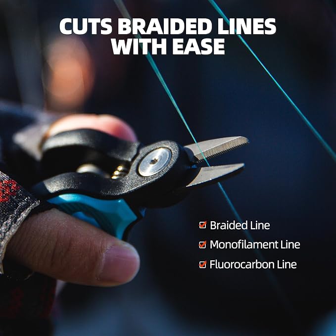 RUNCL Mini Fishing Scissors Line Cutter, Compact Stainless Steel Blades with Non-Slip Handle, Micro Serrated Multi Tool for Braided Fluorocarbon Mono Lines, Saltwater & Freshwater Fishing Gear