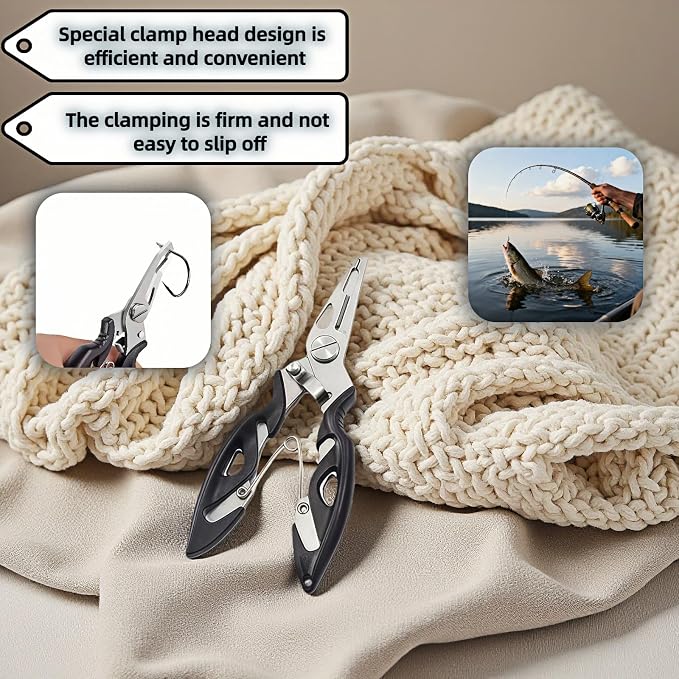 Multitool Fishing Pliers, Stainless Steel Multi-Tool with Spring-Loaded Design, Anti-Slip Grip, Line Cutter, Hook Remover for Saltwater Fishing