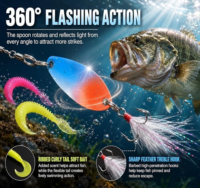 Fishing Gear Fishing Lures Set, Multi-Piece Tackle Kit with Crankbaits, Spoon Lures, Spinner Baits, Hooks, Sinkers and Various Lures for All Water Layers, Bass Trout Freshwater Saltwater Fishing