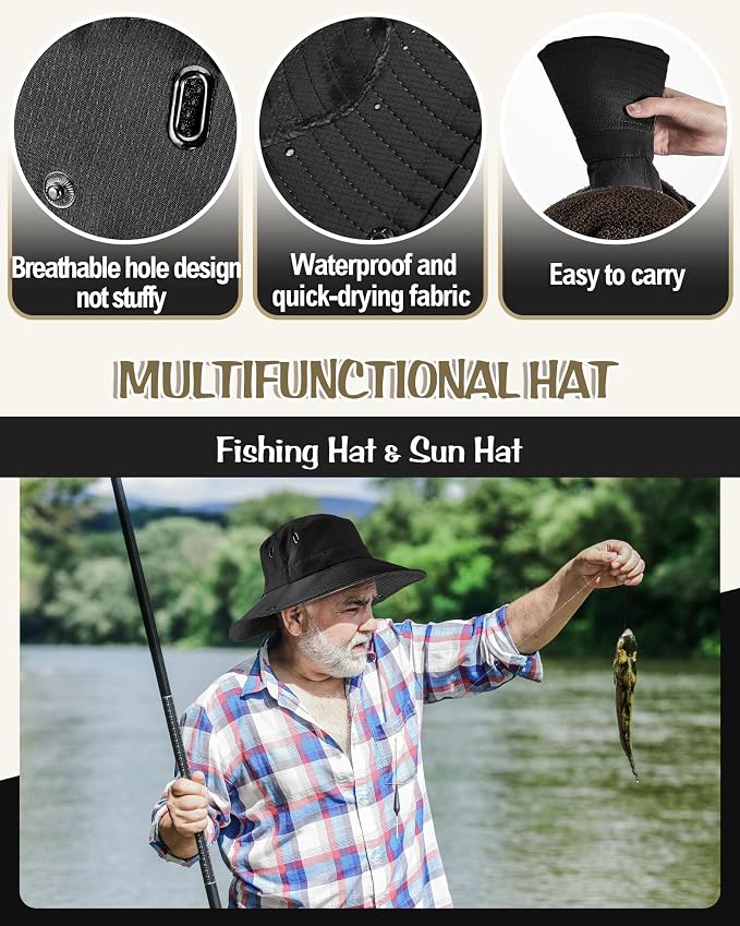 Shihanee 2 Pcs Men's Fishing Vest Sun Hat Multi Pocket Safari Vest for Outdoor Hiking Summer Travel