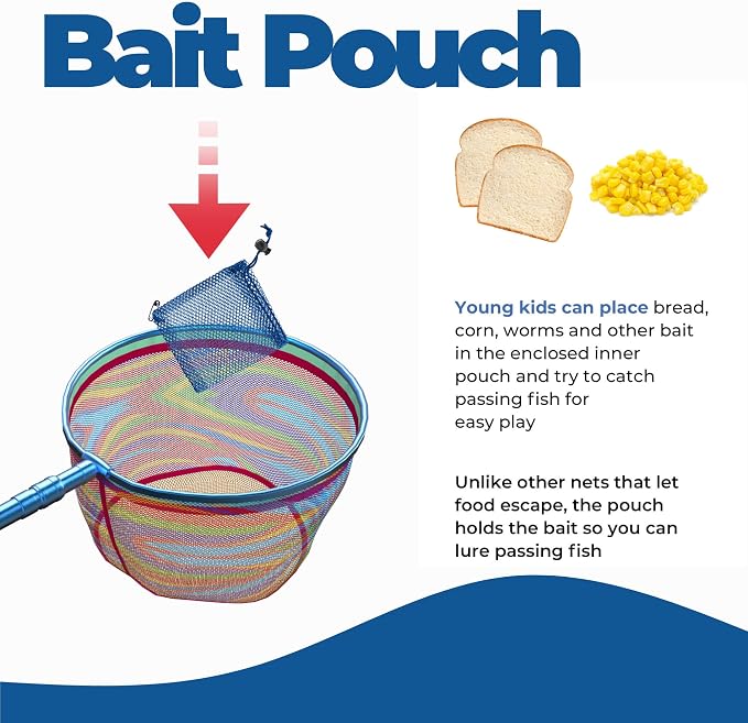 DaddyGoFish Kids Fishing Net - Extendable Telescopic Landing Net for Boy Girl Children Catching Small Fish Crab Shrimp Minnow Dragonfly Beach Pier Lake River Ocean