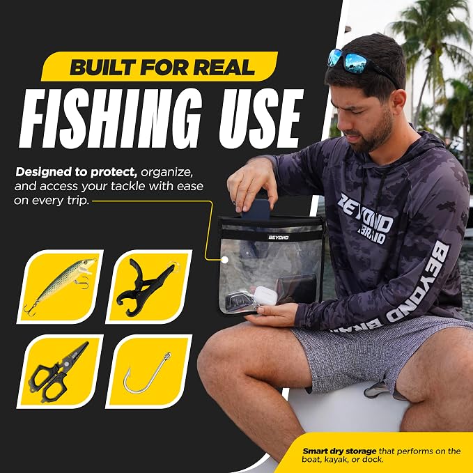 Beyond Fishing DryVault Tackle Storage Bag – Soft Plastic Bait Storage, Fishing Tackle See Through Bait Bag, Water-Resistant, Durable & Transparent Soft Bait Organizer for Easy Gear Access