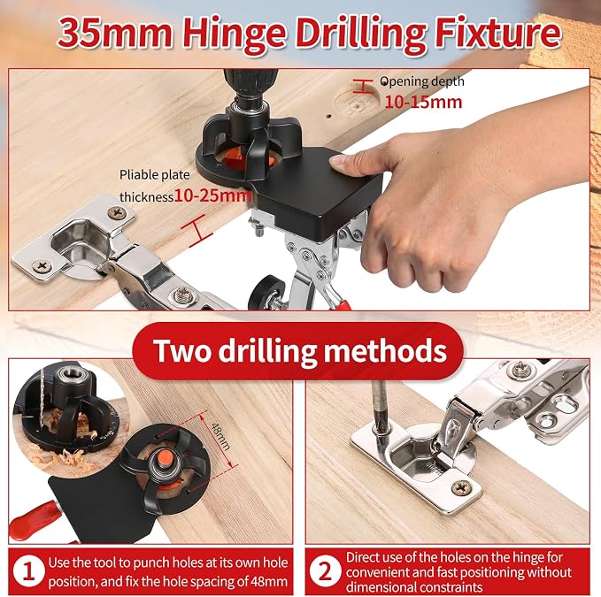 35mm Concealed Hinge Jig, Aluminum Alloy Cabinet Hinge Jig with 2 Quick Clamp, Adjustable Quick Punch Cabinet Hardware for Woodworking Cabinet Door Hinges Mounting Tool