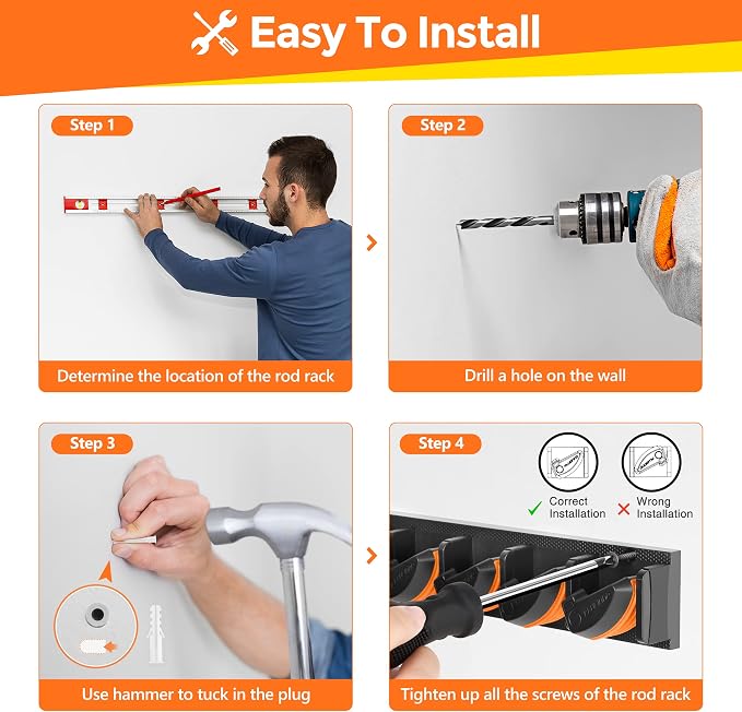 PLUSINNO V9 Vertical Fishing Rod Holders, Wall Mounted Fishing Pole Holders, Fishing Rod Rack Holds Up to 9 Rods or Combos, Fishing Rod Holders for Garage,Fishing Gear and fishing Gifts for Men