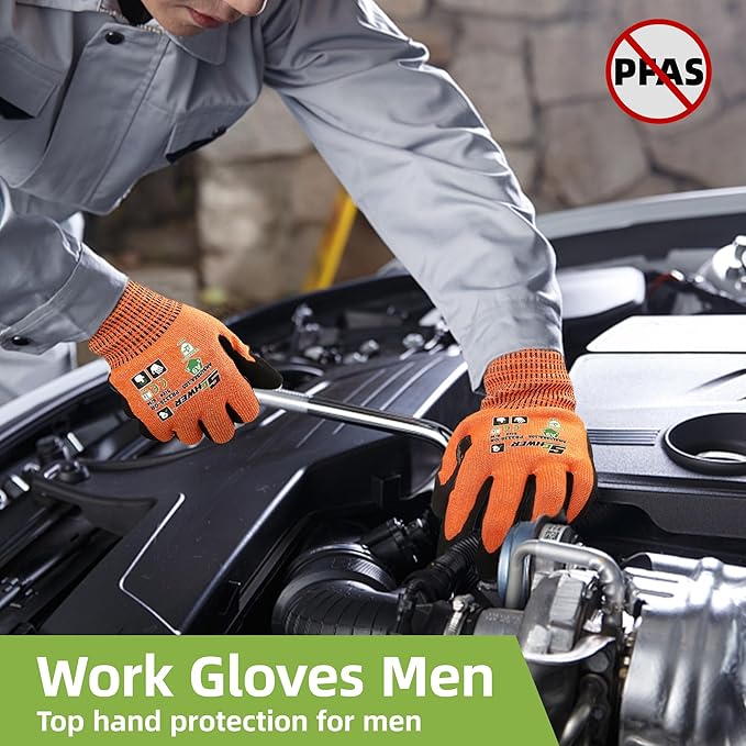 Schwer ProGuard Highest Level Cut Resistant Work Gloves PR3326 for Extreme Protection, ANSI A9 Cut Gloves with Reinforced Thumb, Non Slip, Breathable, Cooling, Durable, Touch-screen, Orange 2 Pairs（S）