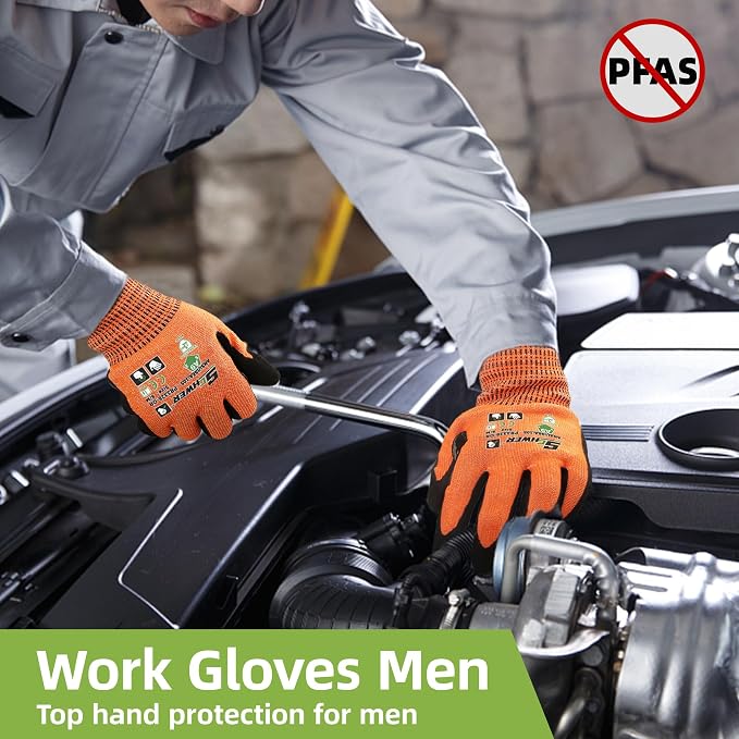 Schwer ProGuard Highest Level Cut Resistant Work Gloves PR3326 for Extreme Protection, ANSI A9 Cut Gloves with Reinforced Thumb, Non Slip, Durable, Touch-screen, Orange 2 Pairs（M）