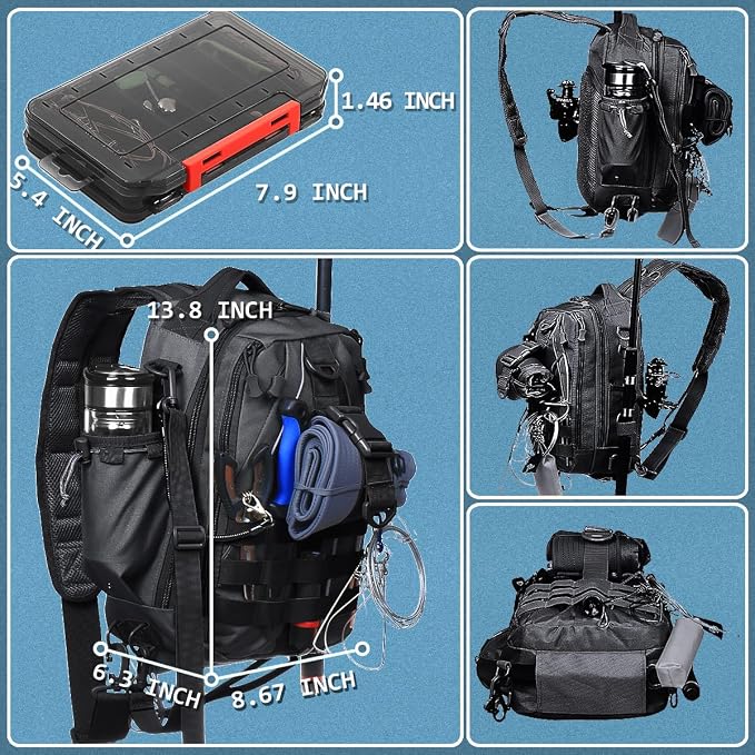 Aertiavty Fishing Backpack, Fishing Bag with Tackle Box, Compact Fishing Tackle Bag, Fishing Tackle Backpack with Rod Holder for Outdoor Sport Fishing Gifts for Men Women