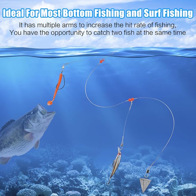 Fishing Leaders Saltwater Tackle Surf Fishing Rigs High Strength Steel Fishing Wire Leaders with Swivel Snaps Beads Gear Equipment for Lures Bait Hooks, 1Arm 2Arms & 3Arms