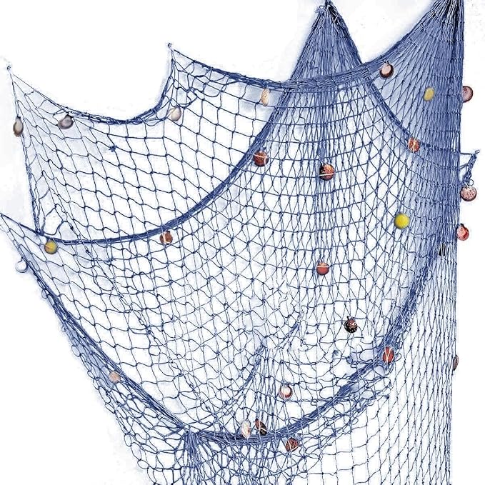 Rosoz Nautical Decorative Fishing Net, Sea Theme Fish Net Decor for Party/Wall Decoration Background,Blue,79inch x 59inch