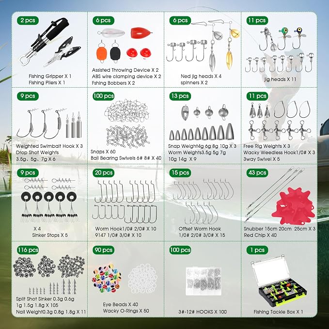 FONMANG 322-Piece Fishing Lures Kit - Buzz Bait/Spinner Baits/Jig/Frog, Fishing Tackle Box with Tackle Included, Soft Bait/Hooks/Weights, Fishing Gear Lure Kit Gift for Men Freshwater Bass Trout