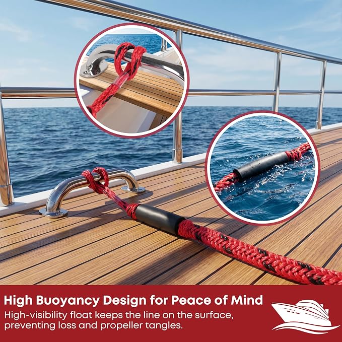 Boat Bungee Dock Lines, Scratch-Free Loop Ends Mooring Rope, Shock Absorbing Pontoon Tie Down Accessories Compatible with Models for Jet Ski（6ft-2 Pack-Red&Black Dots）
