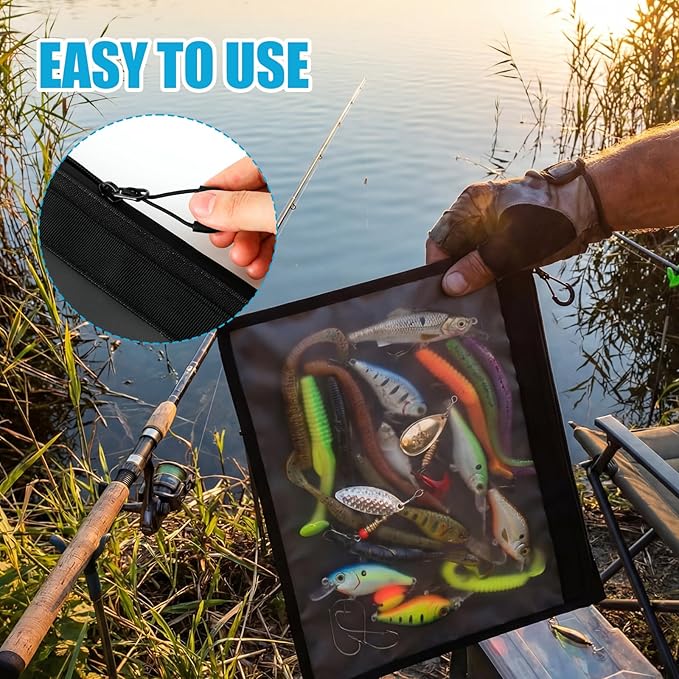 6 Pack Large Fishing Tackle Storage Bags, 12x16 Inch Clear Waterproof Bait Organizer with Heavy Duty Zipper for Soft Plastic Lures Hooks
