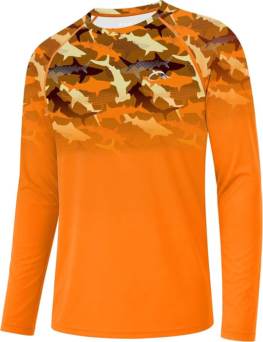 FISHEAL Men's Long Sleeve Fishing Shirts, UPF 50+ Camo Sun Protection Rash Guard, UV Shirt for Swimming Hunting Outdoor