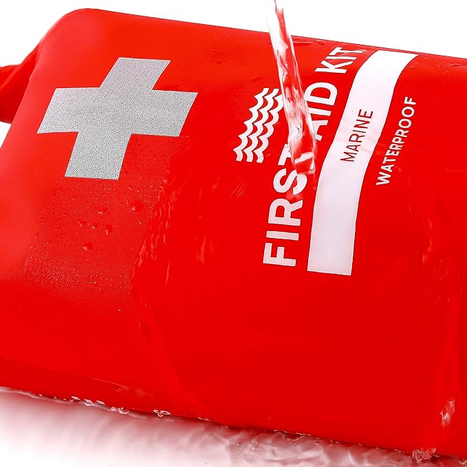 Breakwater Supply Waterproof Marine First Aid Kit for Boat, 100 Piece, Red | Boat Safety Tool Kit, AFAK Emergency Supplies in Dry Bag, IFAK Trauma Kit, for Kayaking, Jet Ski, Fishing, Surfing, Sailing