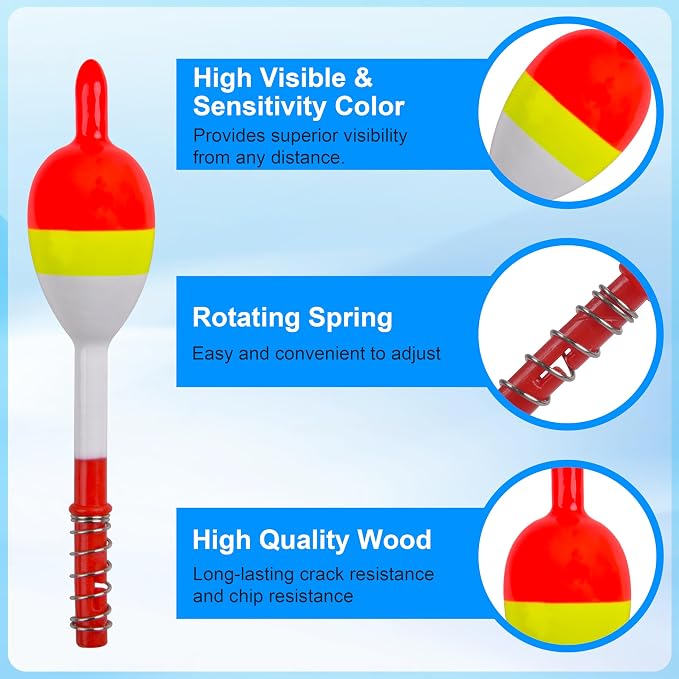 SILANON Wood Slip Bobbers Fishing Floats and Bobbers Spring Oval Stick Slip Floats for Crappie Catfish Trout Panfish Walleyes Fishing 5/10pcs