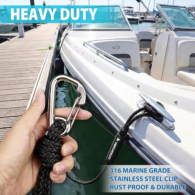 Obcursco Bungee Dock Lines for Boat, Docking Rope with 316 Stainless Steel Clips, Accessories for Jet Ski, PWC, SeaDoo, Pontoon, Center Console, Sets of Two(4ft & 6ft) (Black)