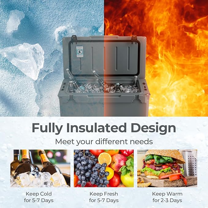 Goplus Hard Cooler, Insulated Ice Chest w/Portable Handles, Cup Holders, Ruler, Bottle Opener, 6 Day Ice Retention for Drink, Beverage, Camping, Fishing, Beach
