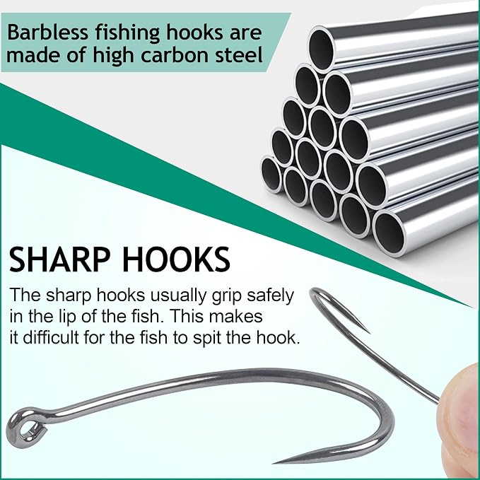 200pcs Barbless Fishing Hooks Kit Curve Shank Barbless Hook Carp Trout Circle Crank Fly Tying Fishing Hooks Leader Bait Rigs Fishing Accessoires Freshwater Saltwater